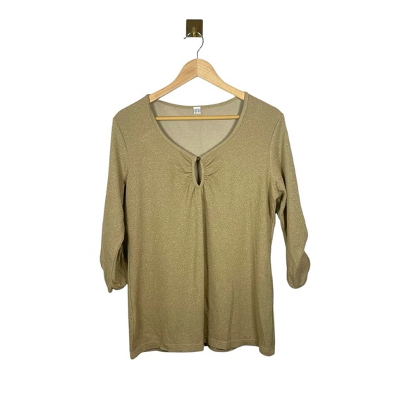 VINTAGE Women’s Metallic Sparkle Ring Front Tunic Blouse in Gold Size 12 - Picture 1 of 10